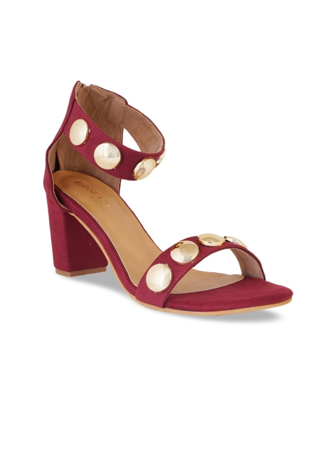 

SCENTRA Women Burgundy Embellished Block Heels