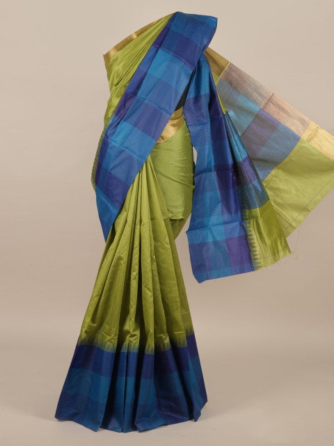 

Pothys Green & Blue Jute Silk Checked Saree