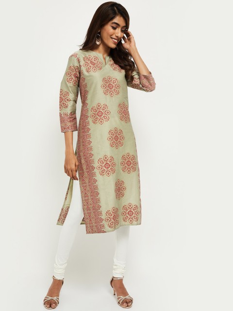 

max Women Green & Pink Ethnic Motif Printed Kurta