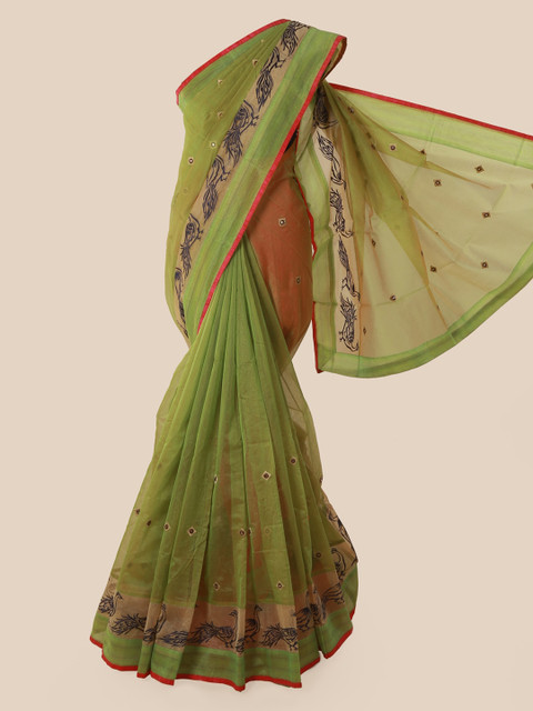 

Pothys Green Embroidered Supernet Saree