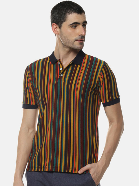 

Campus Sutra Men Multicoloured Striped Polo Collar T-shirt, Multi