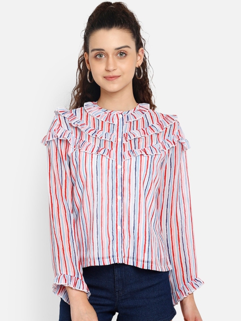 

Yaadleen Multicoloured Striped Georgette Regular Top, Multi