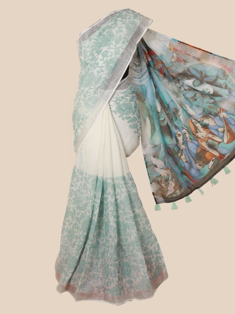 

Pothys Cream-Coloured Printed Linen Blend Saree