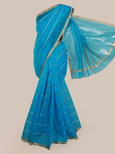 

Pothys Blue Pure Silk Striped Kanjeevaram Saree