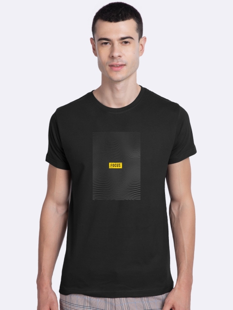 

Bewakoof Men Black Printed Round Neck Pure Cotton T-shirt
