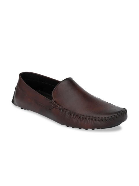 

SHENCES Men Brown Leather Driving Shoes