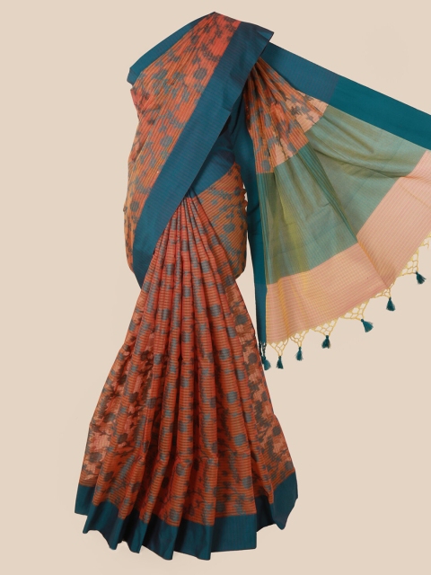 

Pothys Orange & Blue Supernet Printed Saree