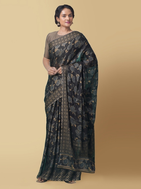 

Unnati Silks Black Pure Georgette Printed Block Print Saree
