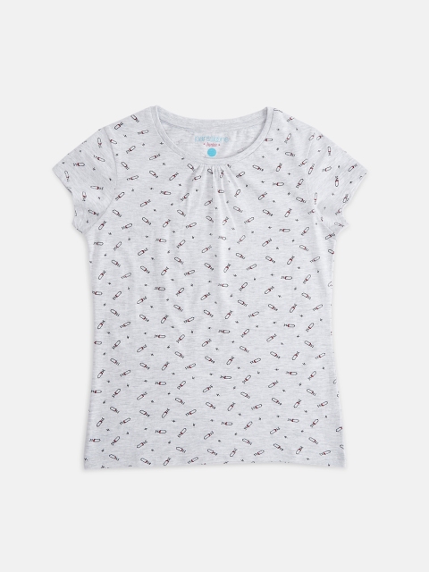 

Pantaloons Junior Girls Grey Melange Printed Round Neck T-shirt