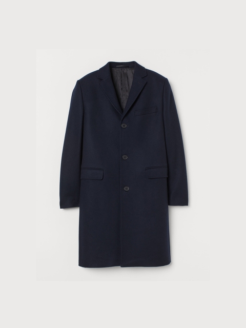 

H&M Men Blue Wool-Blend Coat