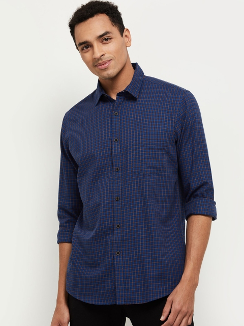 

max Men Blue Slim Fit Checked Cotton Casual Shirt