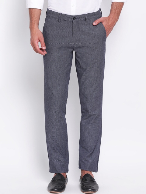

Turtle Men Blue Slim Fit Self Design Regular Trousers