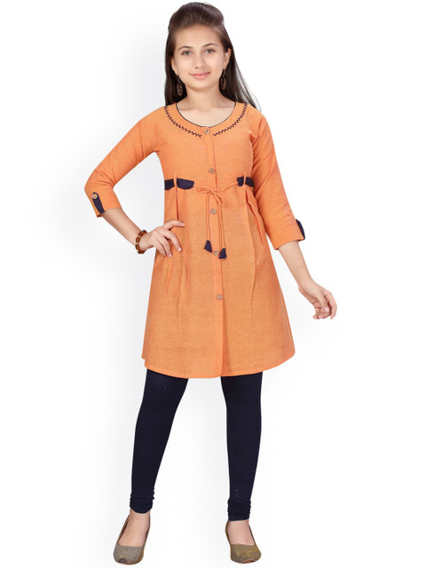 

Aarika Orange & Navy Blue Solid A-Line Kurti