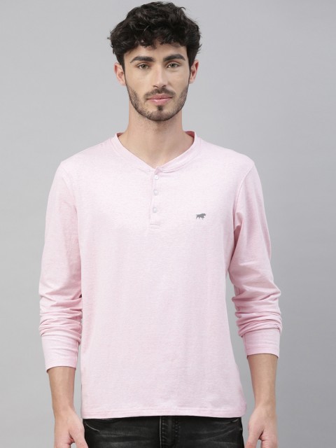 

Bushirt Men Pink Solid Henley Neck T-shirt