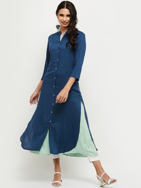 

max Women Teal Blue & Sea Green Colourblocked Layered Kurta