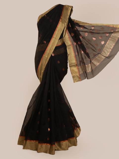 

Pothys Black Pure Silk Woven Design Kanjeevaram Saree
