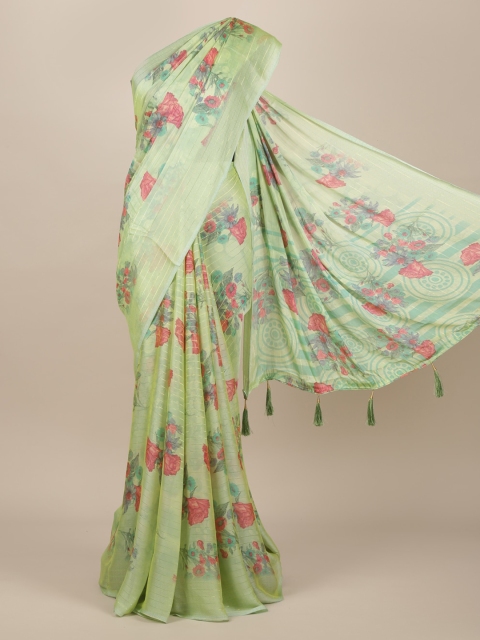 

Pothys Green Floral Printed Poly Chiffon Saree