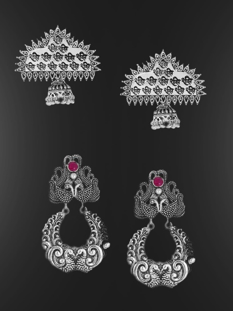 

OOMPH Combo of 2 Silver-Toned Contemporary Drop Earrings