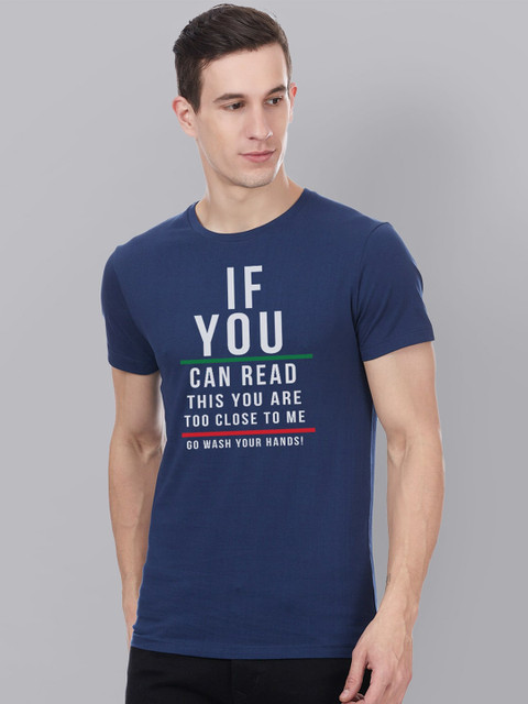 

Free Authority Men Navy Blue Printed Round Neck Cotton Pure Cotton T-shirt