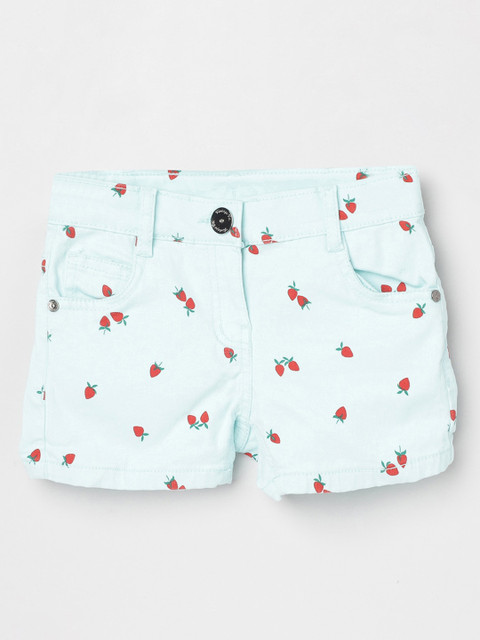 

max Girls Turquoise Blue Printed Regular Fit Denim Shorts