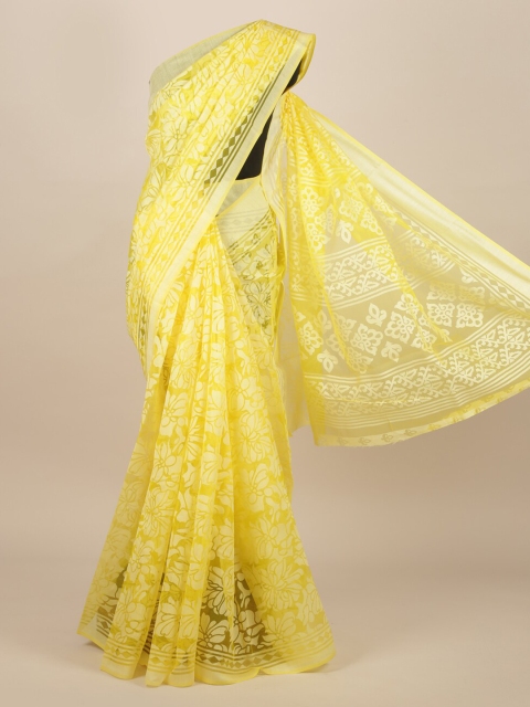

Pothys Yellow Printed Jute Silk Saree