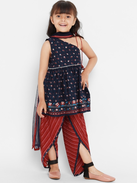 

Nauti Nati Girls Navy Blue Printed Kurta with Dhoti Pants & Dupatta
