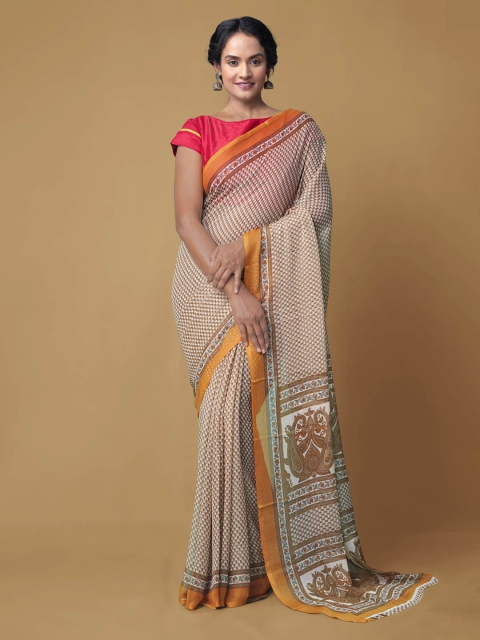 

Unnati Silks Brown Pure Chiffon Printed Bhagalpuri Saree