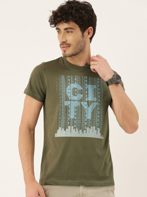 

QUANCIOUS Men Olive Green Printed Round Neck Organic Cotton T-shirt