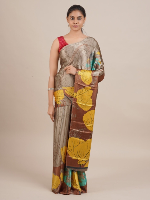 

Pothys Grey & Brown Satin Printed Saree