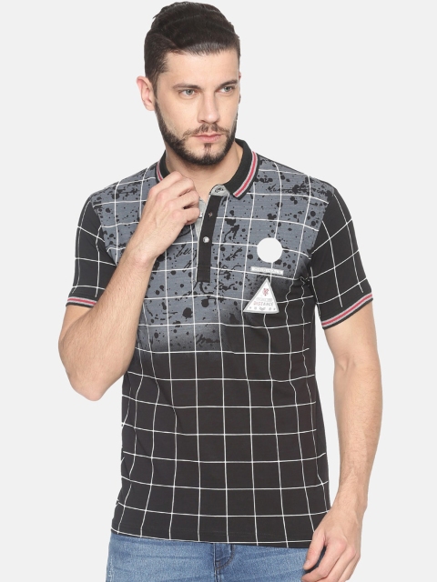 

HALTON HILLS Men Black Checked Polo Collar T-shirt