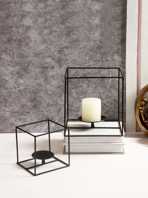 

Aapno Rajasthan Set Of 2 Black Solid Cubical Metal Candle Holders