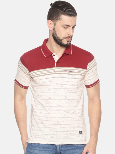 

HALTON HILLS Men Maroon Striped Polo Collar T-shirt