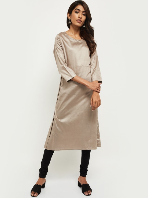 

max Women Grey Round Neck A-Line Kurta