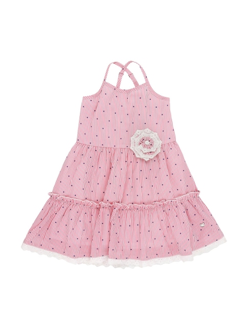 

Ed-a-Mamma Girls Pink & Navy Blue Printed A-Line Cotton Sustainable Dress