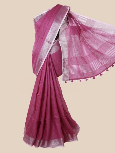 

Pothys Violet Solid Linen Blend Saree
