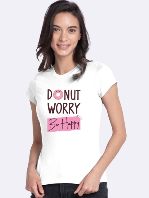 

Bewakoof Women White Printed Round Neck Pure Cotton T-shirt