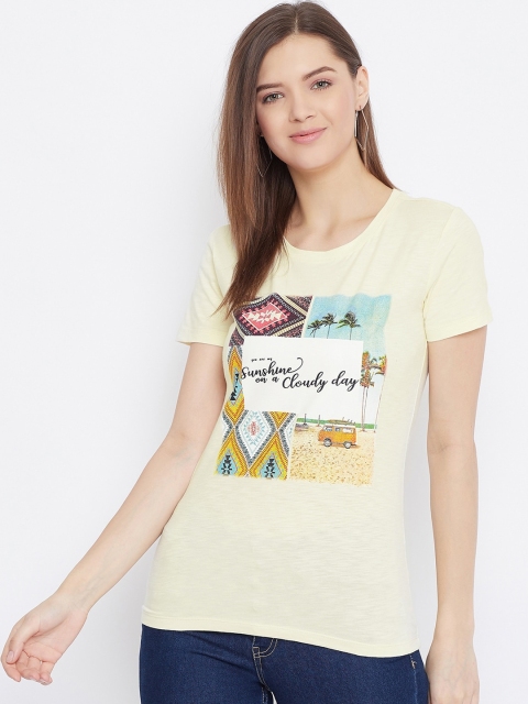 

Bishop Cotton Women Yellow Printed Round Neck T-shirt