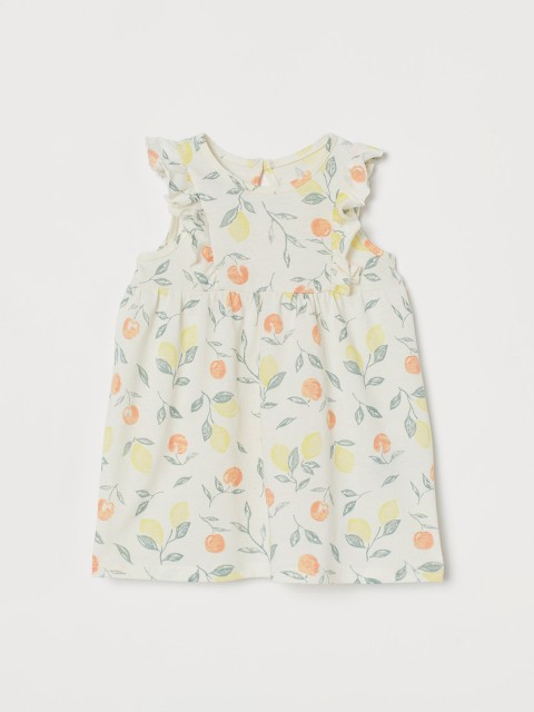 

H&M Girls White & Orange Flounce-Trimmed Jersey Dress