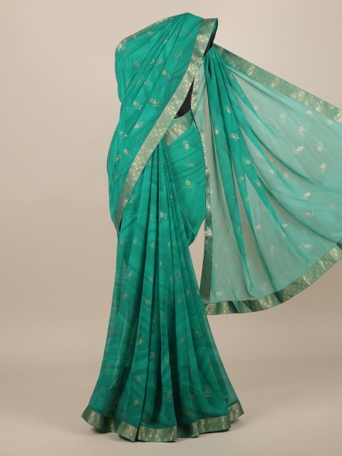 

Pothys Green & Gold-Toned Poly Chiffon Woven Design Saree