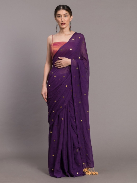 

Suta Purple Embellished Pure Cotton Saree