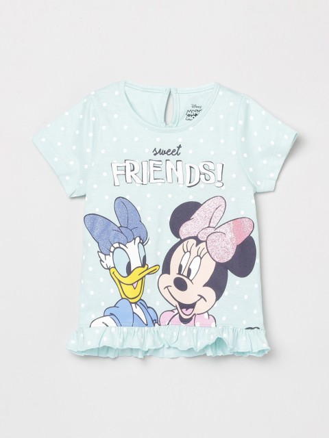 

max Girls Blue Printed V-Neck T-shirt
