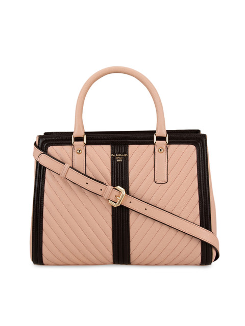 

Da Milano Peach-Coloured & Black Textured Leather Handheld Bag