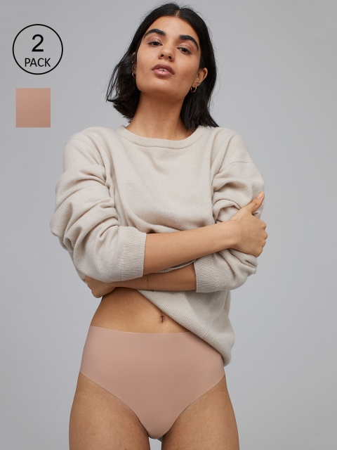 

H&M Women Beige Solid 2-Pack Microfibre Briefs 0992731002