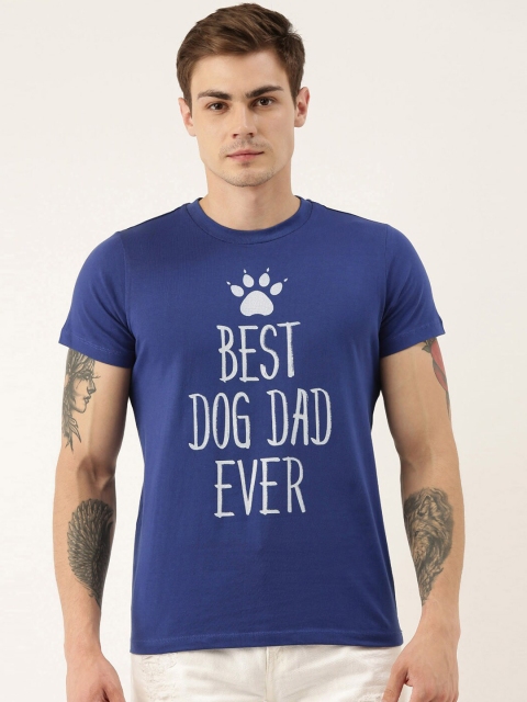 

QUANCIOUS Men Blue Printed Round Neck Organic Cotton Sustainable T-shirt