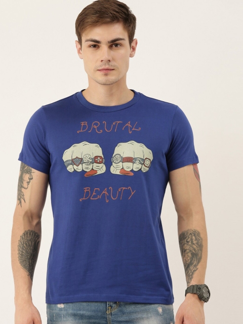 

QUANCIOUS Men Blue Round Neck Organic Cotton Sustainable T-shirt