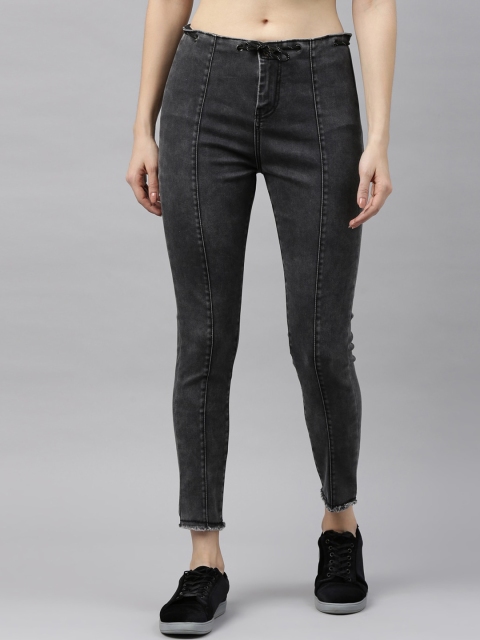 

ZHEIA Women Black Skinny Fit High-Rise Mildly Distressed Jeans