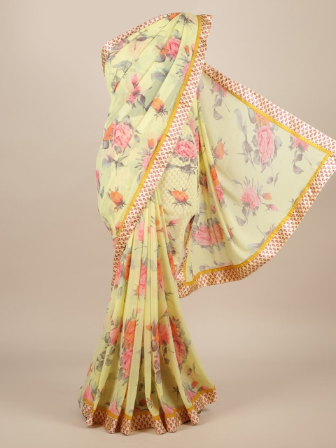 

Pothys Yellow Printed Poly Chiffon Saree