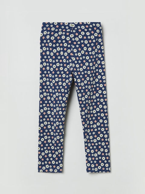 

max Girls Navy Blue & White Printed Ankle-Length Leggings