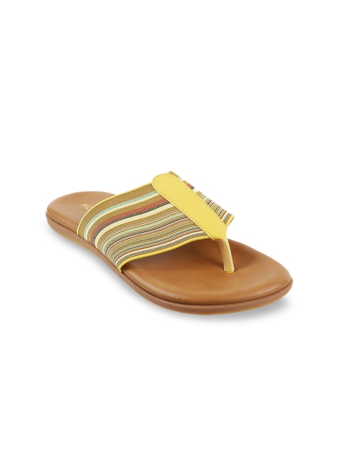 

Mochi Women Yellow & Black Colourblocked T-Strap Flats