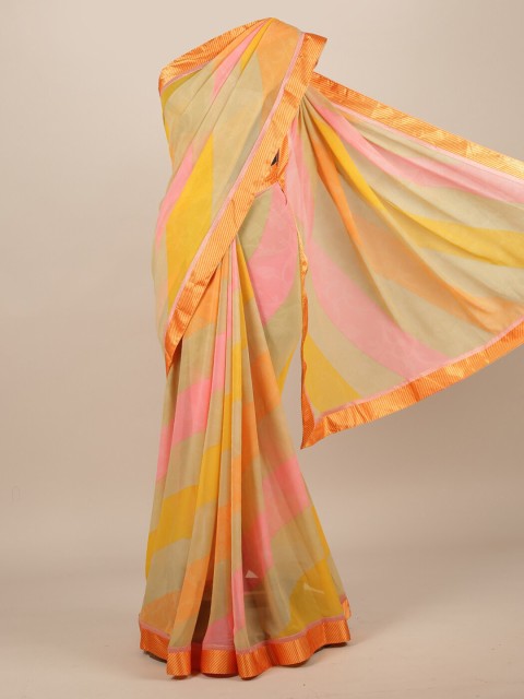 

Pothys Multicoloured Checked Poly Chiffon Saree, Multi